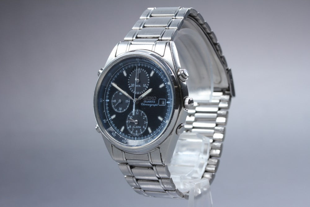 SEIKO Chronograph 7T32-7B30 Black Quartz 37mm Men's Watch 1992