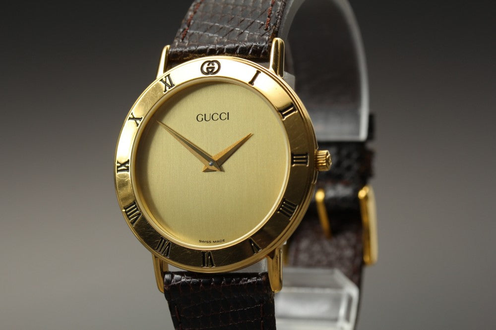 Near MINT GUCCI 3000.2.M Gold Quartz 33mm Men's Watch