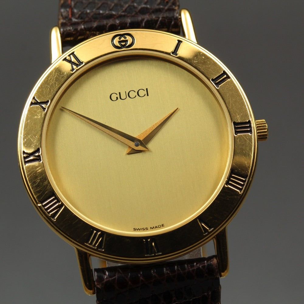Near MINT GUCCI 3000.2.M Gold Quartz 33mm Men's Watch