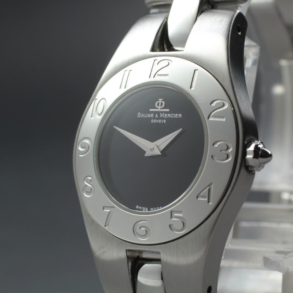 Near MINT Baume&Mercier Linea 65337 Black Quartz 24.5mm Ladies Watch