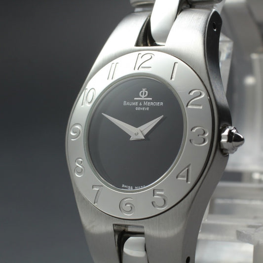 Near MINT Baume&Mercier Linea 65337 Black Quartz 24.5mm Ladies Watch