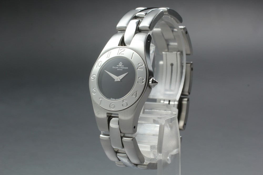 Near MINT Baume&Mercier Linea 65337 Black Quartz 24.5mm Ladies Watch