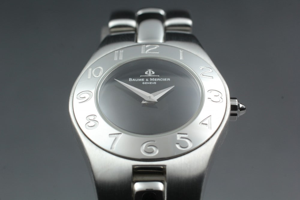 Near MINT Baume&Mercier Linea 65337 Black Quartz 24.5mm Ladies Watch