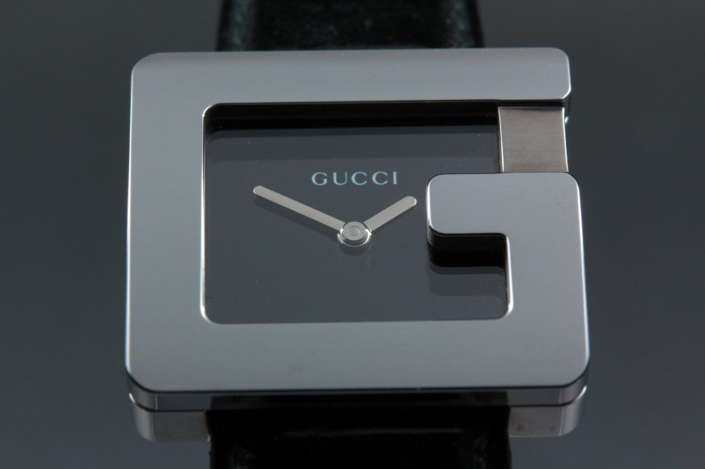 Near MINT GUCCI G Square 3600J Black Quartz 26mm Ladies Watch