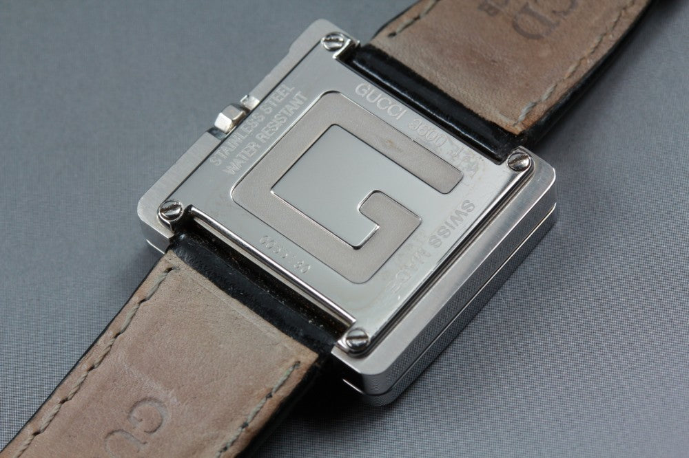 Near MINT GUCCI G Square 3600J Black Quartz 26mm Ladies Watch