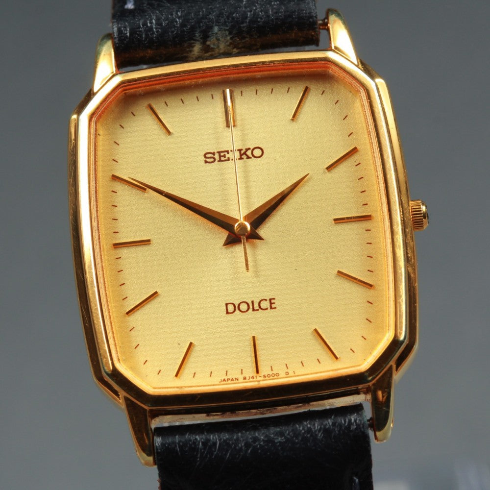 Near MINT SEIKO Dolce 8J41-5000 Gold Quartz 27mm Men's Watch 2000