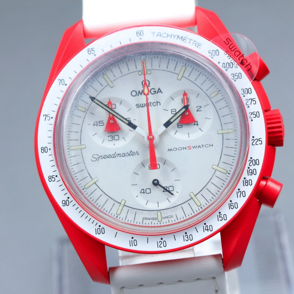 MINT Omega × Swatch Mission To Mars SO33R100 White Quartz 41.5mm Men's Watch