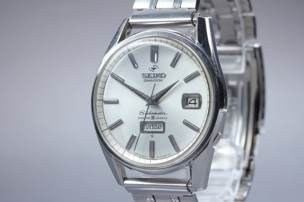 SEIKO Seikomatic Weekdater 6218-8970 Silver Auto 37mm Men's Watch 1965