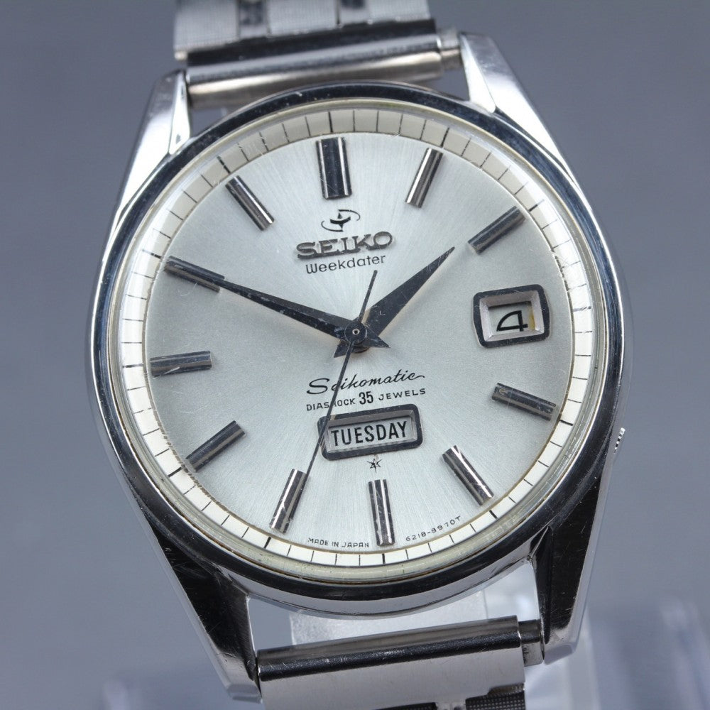 SEIKO Seikomatic Weekdater 6218-8970 Silver Auto 37mm Men's Watch 1965