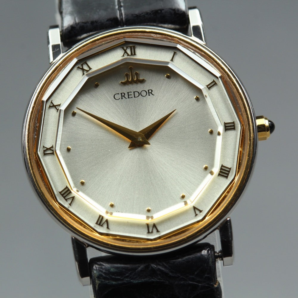Near MINT SEIKO Credor 2F70-0300 Silver Quartz 23.4mm Ladies Watch