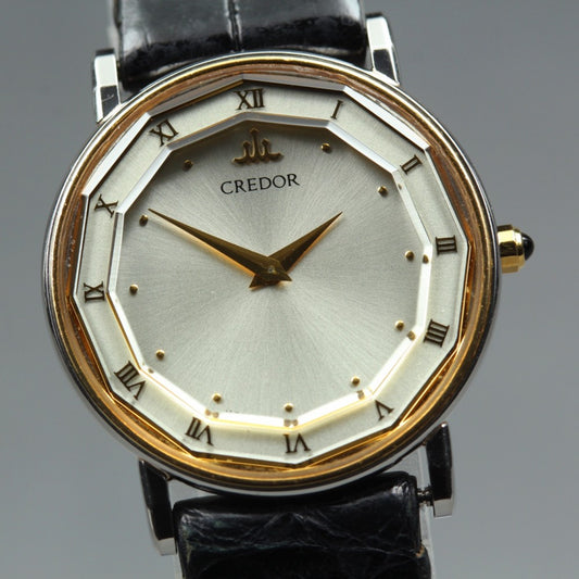 Near MINT SEIKO Credor 2F70-0300 Silver Quartz 23.4mm Ladies Watch