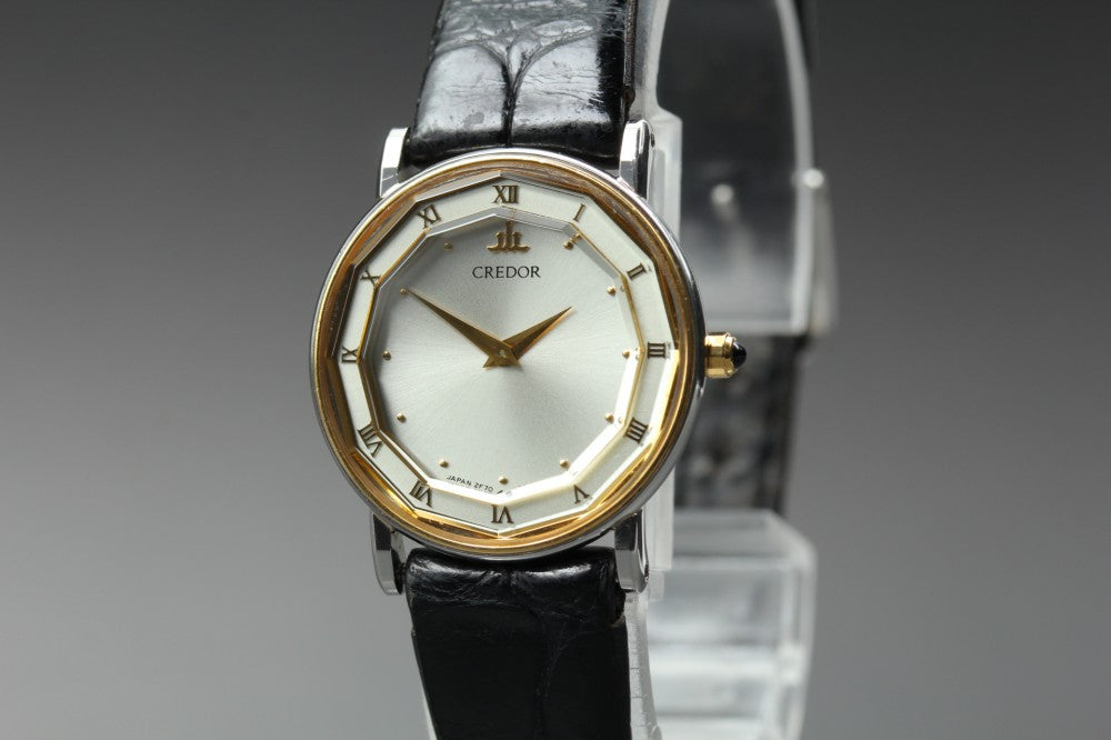 Near MINT SEIKO Credor 2F70-0300 Silver Quartz 23.4mm Ladies Watch