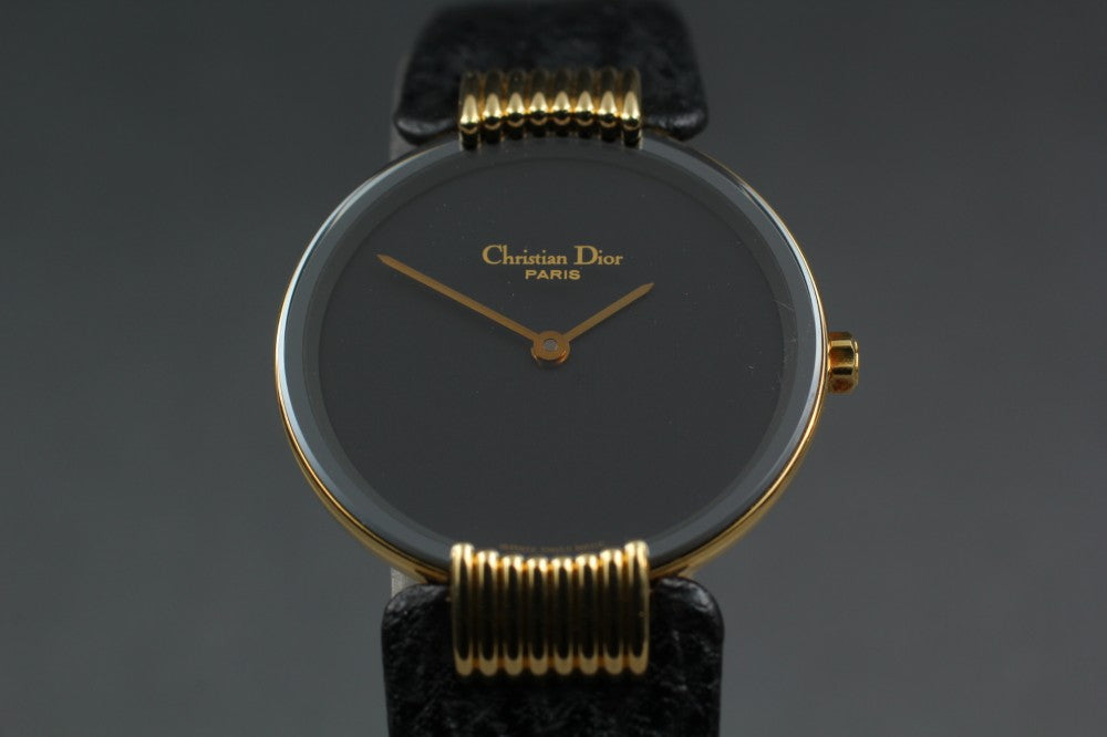 Near MINT Christian Dior Bagheera Black Moon D46-153-5 Black Quartz 25.7mm Ladies Watch