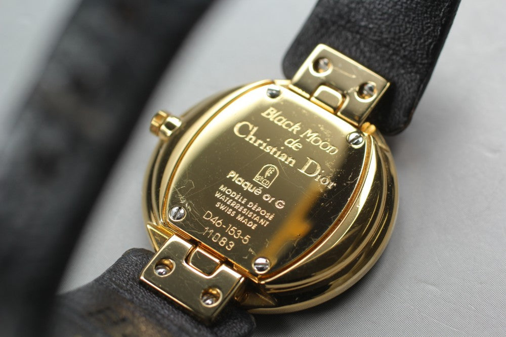 Near MINT Christian Dior Bagheera Black Moon D46-153-5 Black Quartz 25.7mm Ladies Watch