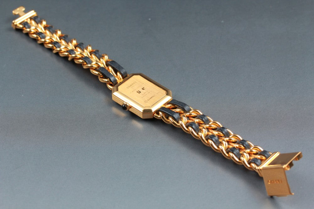 Near MINT CHANEL Premiere L H0001 Black Quartz 20mm Ladies Watch