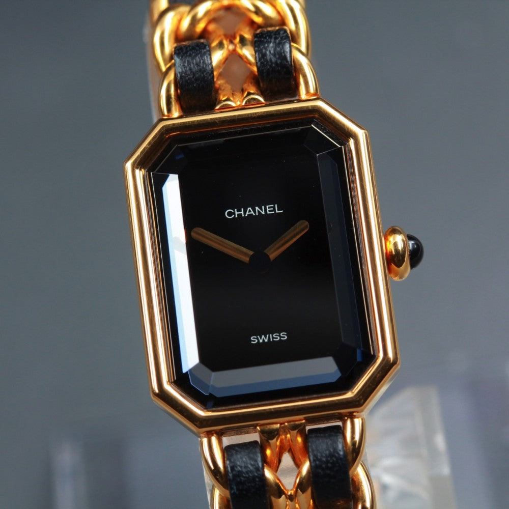 Near MINT CHANEL Premiere L H0001 Black Quartz 20mm Ladies Watch