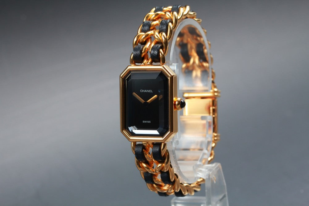 Near MINT CHANEL Premiere L H0001 Black Quartz 20mm Ladies Watch