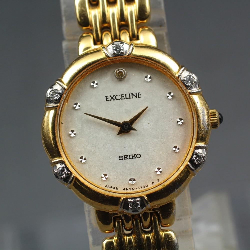 Near MINT SEIKO Exceline 4N20-0640 Silver Quartz 21.3mm Ladies Watch 1994