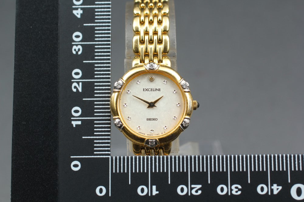 Near MINT SEIKO Exceline 4N20-0640 Silver Quartz 21.3mm Ladies Watch 1994