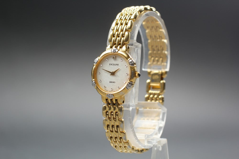 Near MINT SEIKO Exceline 4N20-0640 Silver Quartz 21.3mm Ladies Watch 1994