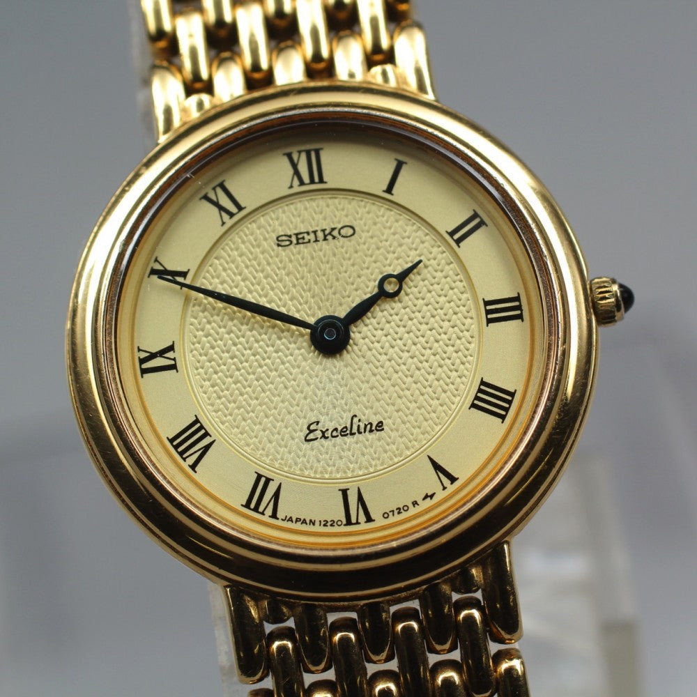 Near MINT SEIKO Exceline 1220-0100 Gold Quartz 23mm Ladies Watch 1988