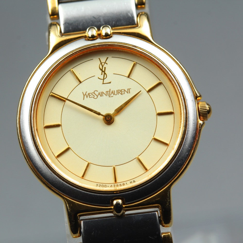 Near MINT Yves Saint Laurent 2200-228481 Gold Quartz 23.5mm Ladies Watch