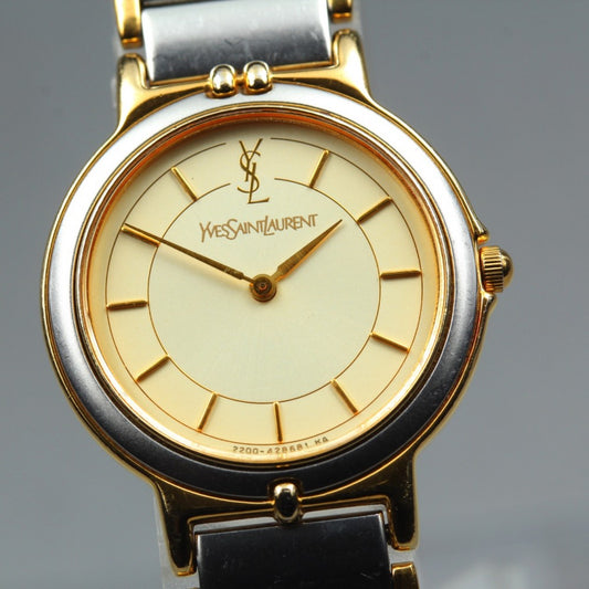 Near MINT Yves Saint Laurent 2200-228481 Gold Quartz 23.5mm Ladies Watch