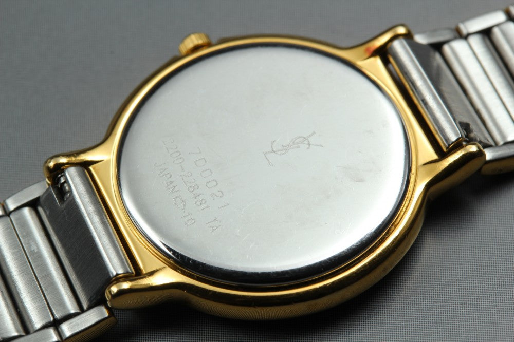 Near MINT Yves Saint Laurent 2200-228481 Gold Quartz 23.5mm Ladies Watch