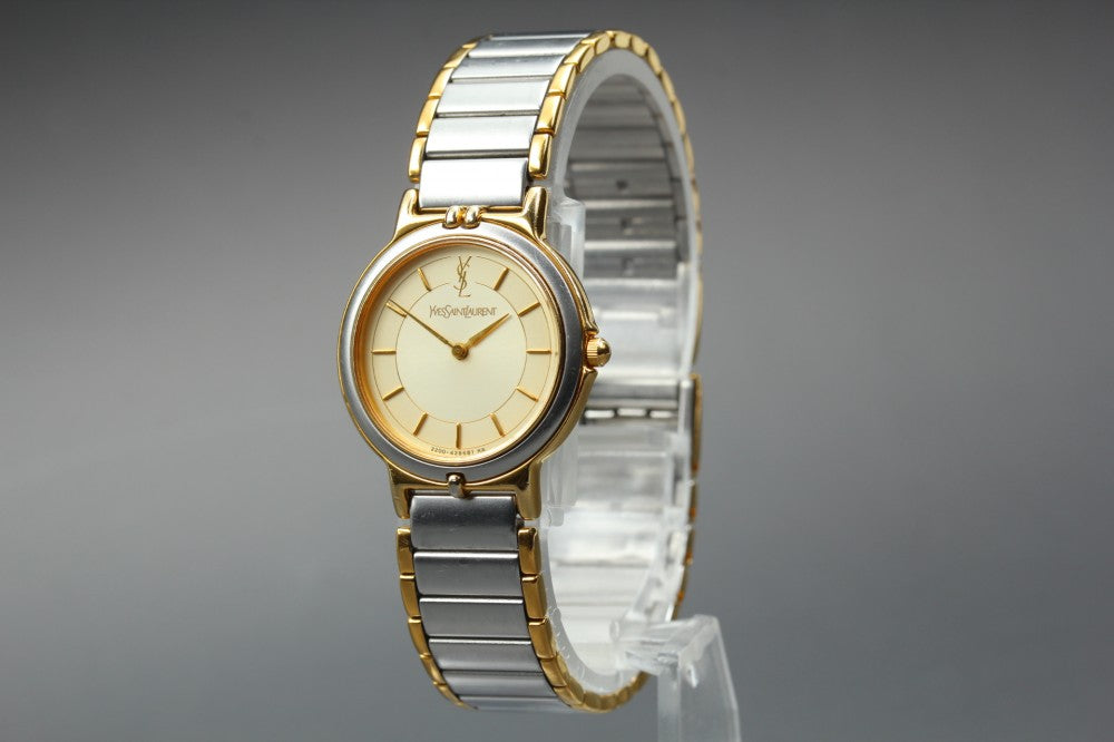 Near MINT Yves Saint Laurent 2200-228481 Gold Quartz 23.5mm Ladies Watch