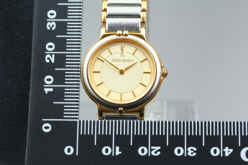 Near MINT Yves Saint Laurent 2200-228481 Gold Quartz 23.5mm Ladies Watch