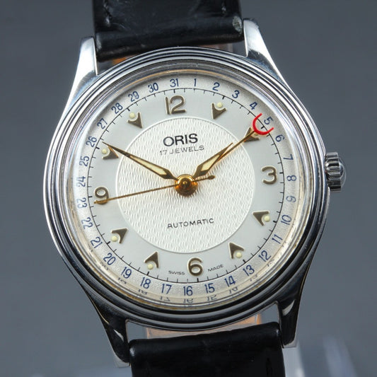 Near MINT ORIS Pointer Date 7403-40B Silver Auto 34mm Men's Watch