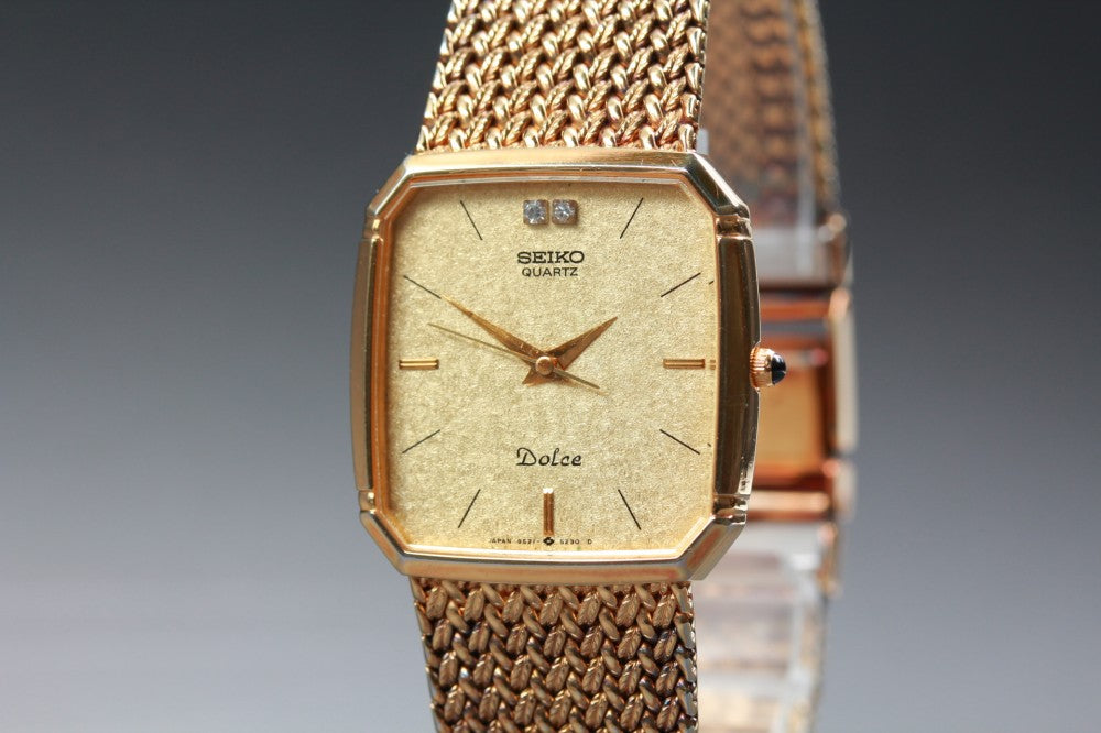 Near MINT SEIKO Dolce 9521-5210 Gold Quartz 27mm Men's Watch 1984