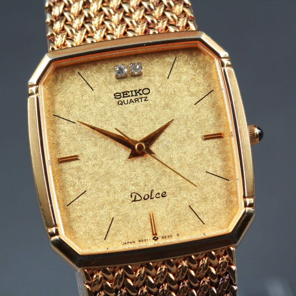 Near MINT SEIKO Dolce 9521-5210 Gold Quartz 27mm Men's Watch 1984