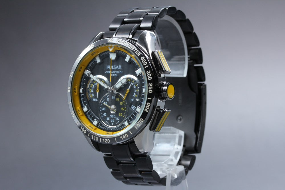 Near MINT SEIKO Pulsar VK63-X001 Black Quartz 44.5mm Men's Watch