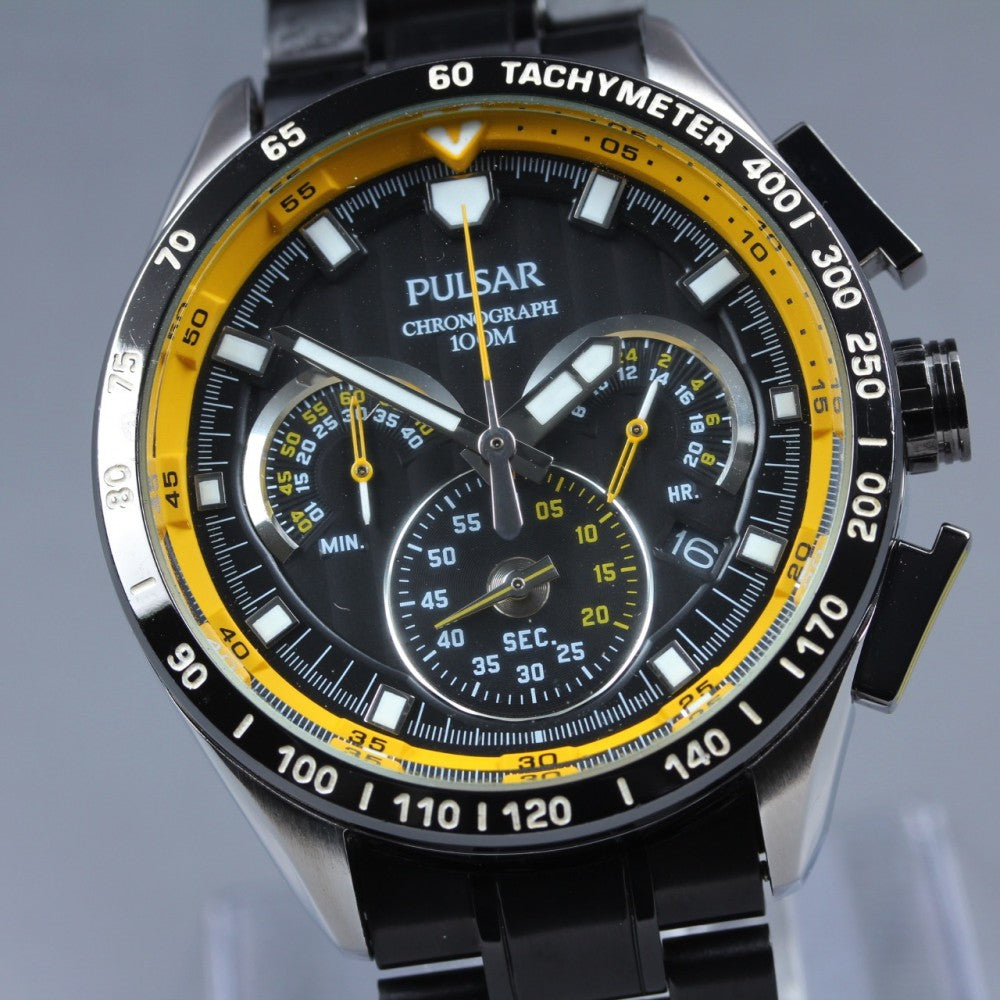 Near MINT SEIKO Pulsar VK63-X001 Black Quartz 44.5mm Men's Watch