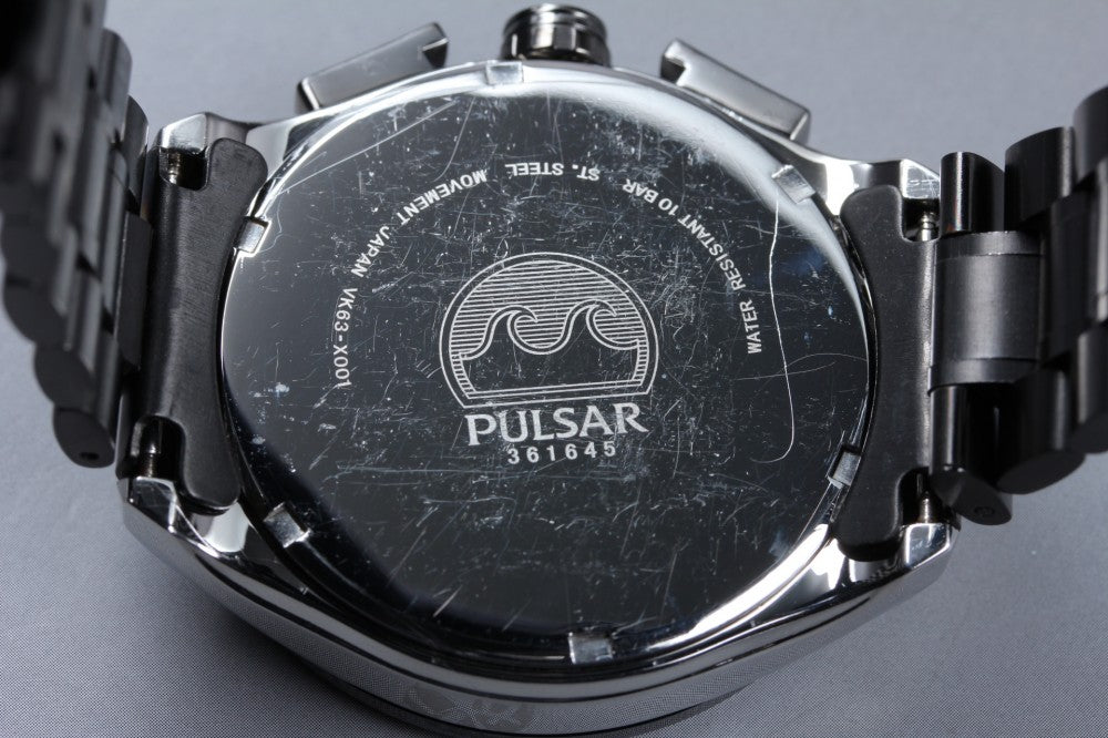 Near MINT SEIKO Pulsar VK63-X001 Black Quartz 44.5mm Men's Watch