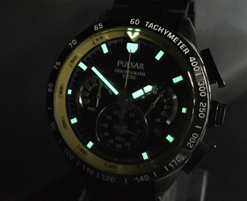Near MINT SEIKO Pulsar VK63-X001 Black Quartz 44.5mm Men's Watch