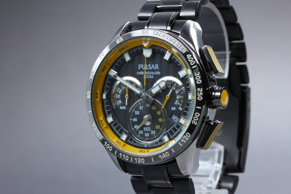 Near MINT SEIKO Pulsar VK63-X001 Black Quartz 44.5mm Men's Watch