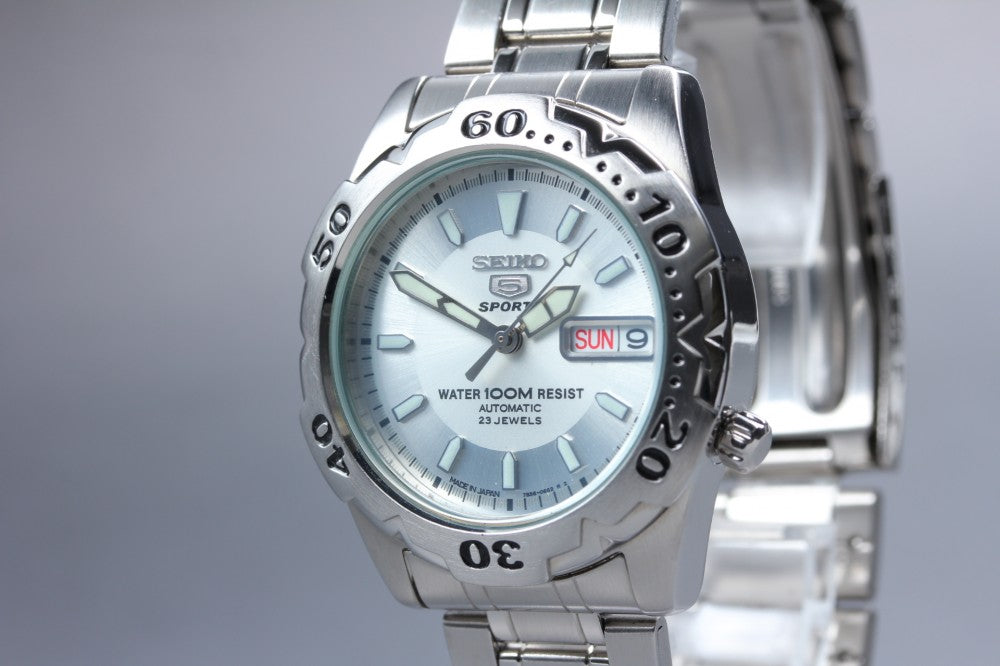 Near MINT SEIKO Seiko 5 Sports 7S36-00G0 Silver Auto 36.5mm Men's Watch