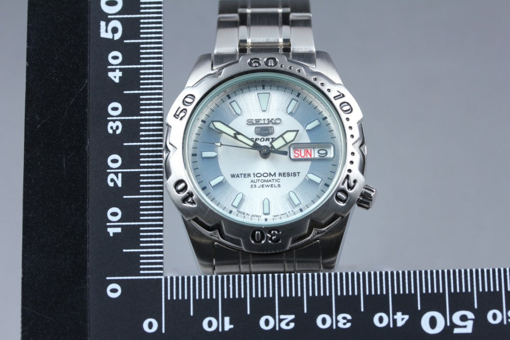 Near MINT SEIKO Seiko 5 Sports 7S36-00G0 Silver Auto 36.5mm Men's Watch