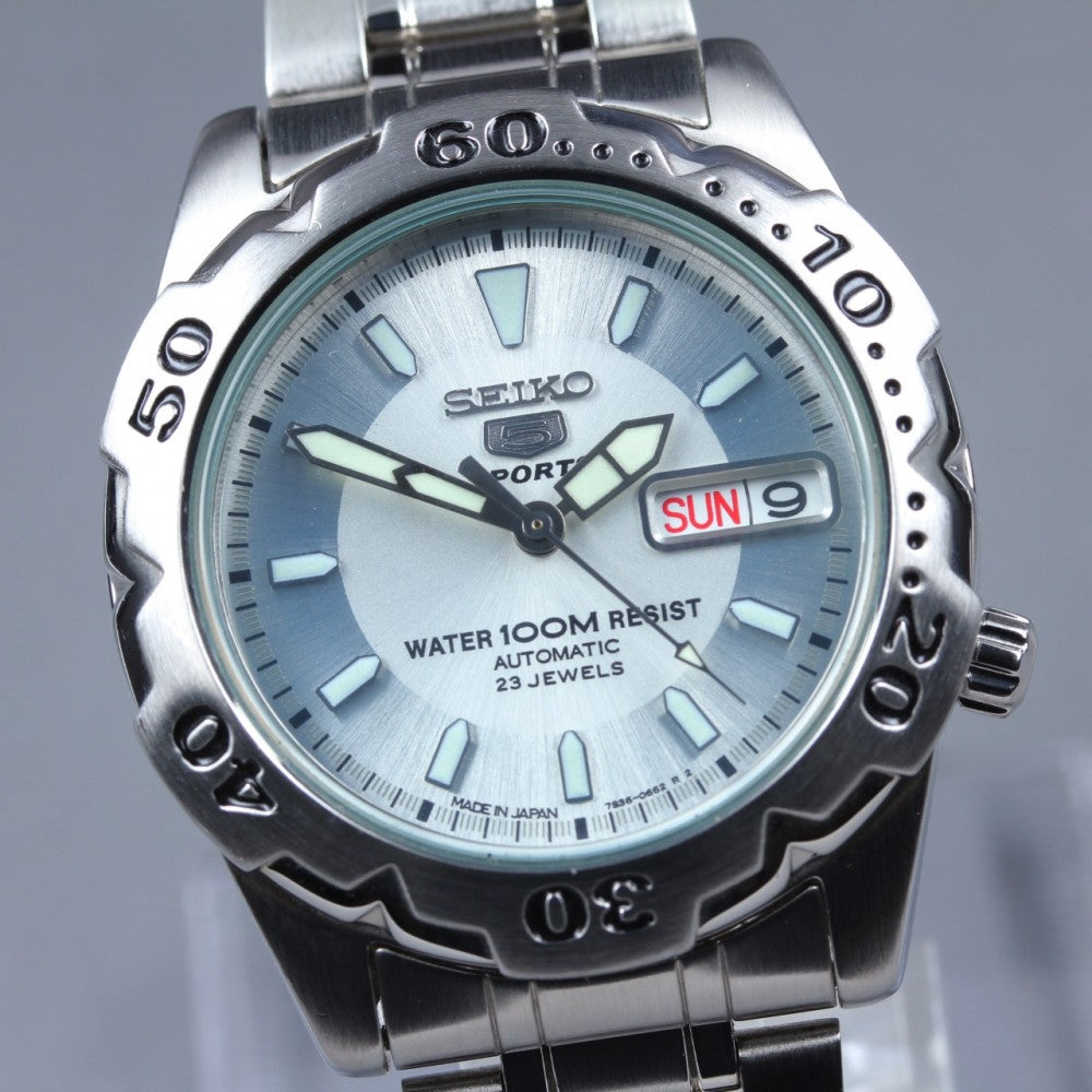 Near MINT SEIKO Seiko 5 Sports 7S36-00G0 Silver Auto 36.5mm Men's Watch