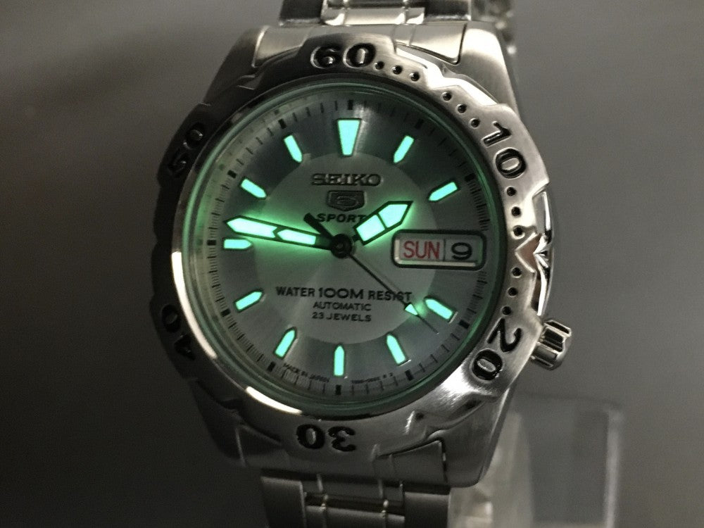 Near MINT SEIKO Seiko 5 Sports 7S36-00G0 Silver Auto 36.5mm Men's Watch