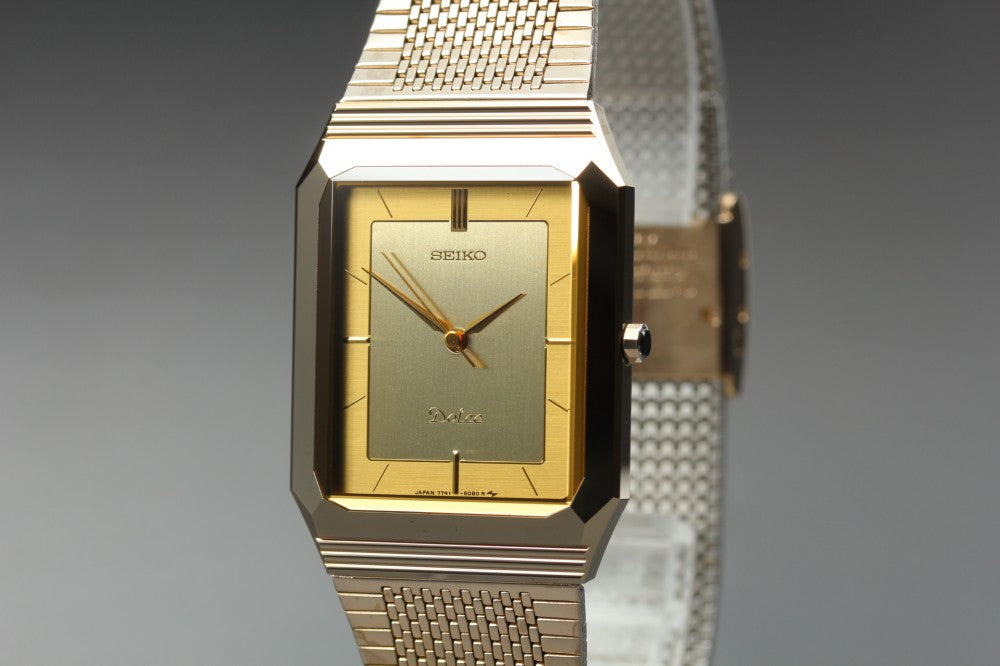 Near MINT SEIKO Dolce 7741-508A Gold Quartz 27mm Men's Watch 1987