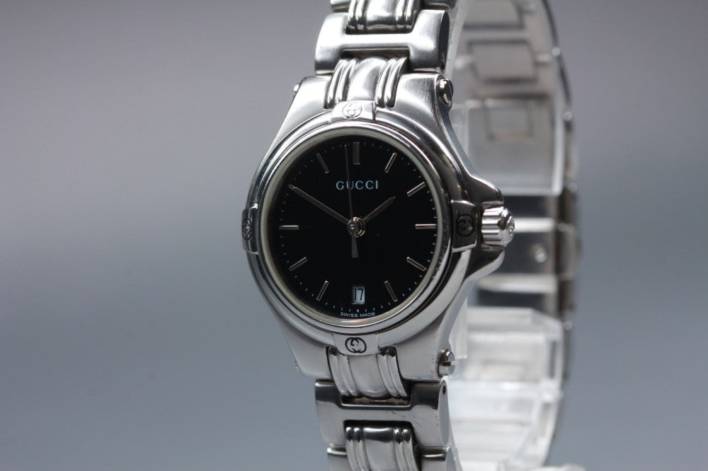 Near MINT GUCCI 9040L Black Quartz 28mm Ladies Watch