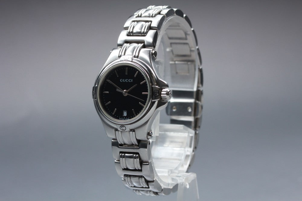 Near MINT GUCCI 9040L Black Quartz 28mm Ladies Watch