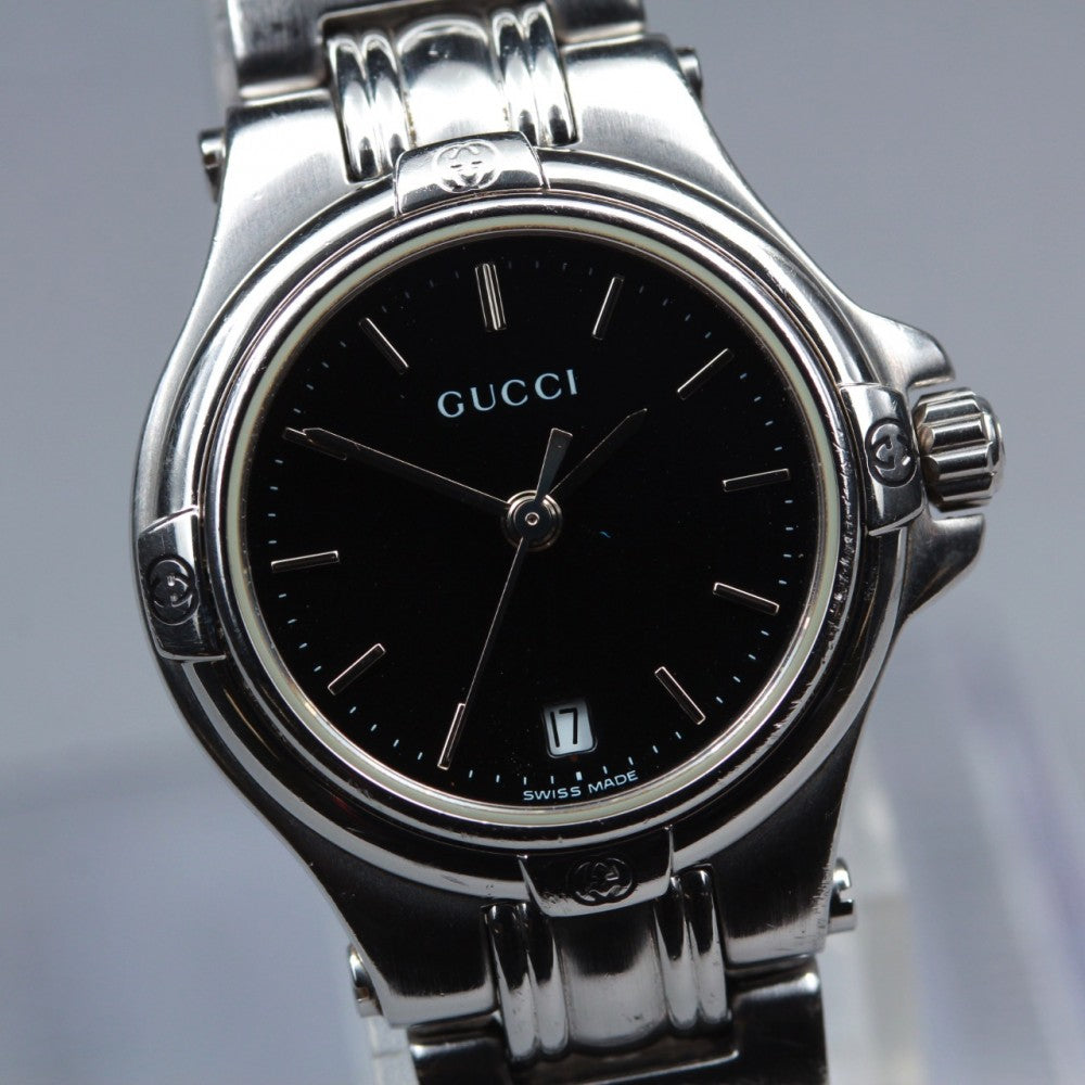 Near MINT GUCCI 9040L Black Quartz 28mm Ladies Watch
