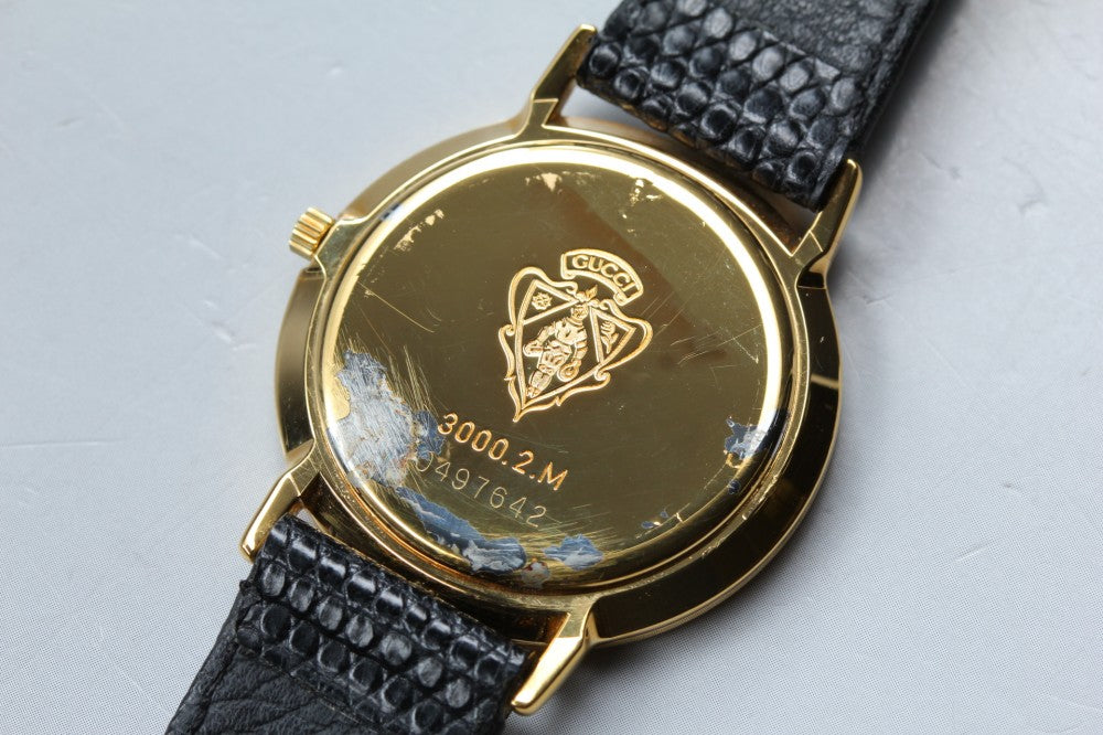 Near MINT GUCCI 3000.2.M Black Quartz 33mm Men's Watch