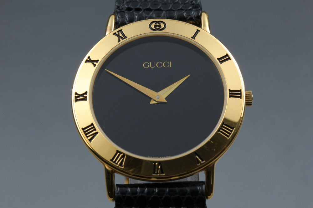 Near MINT GUCCI 3000.2.M Black Quartz 33mm Men's Watch