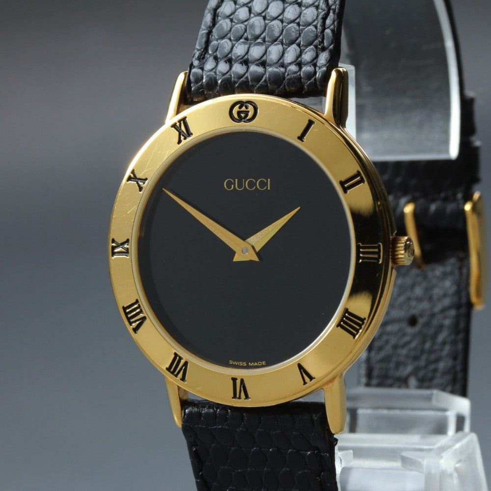 Near MINT GUCCI 3000.2.M Black Quartz 33mm Men's Watch