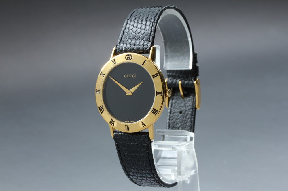 Near MINT GUCCI 3000.2.M Black Quartz 33mm Men's Watch